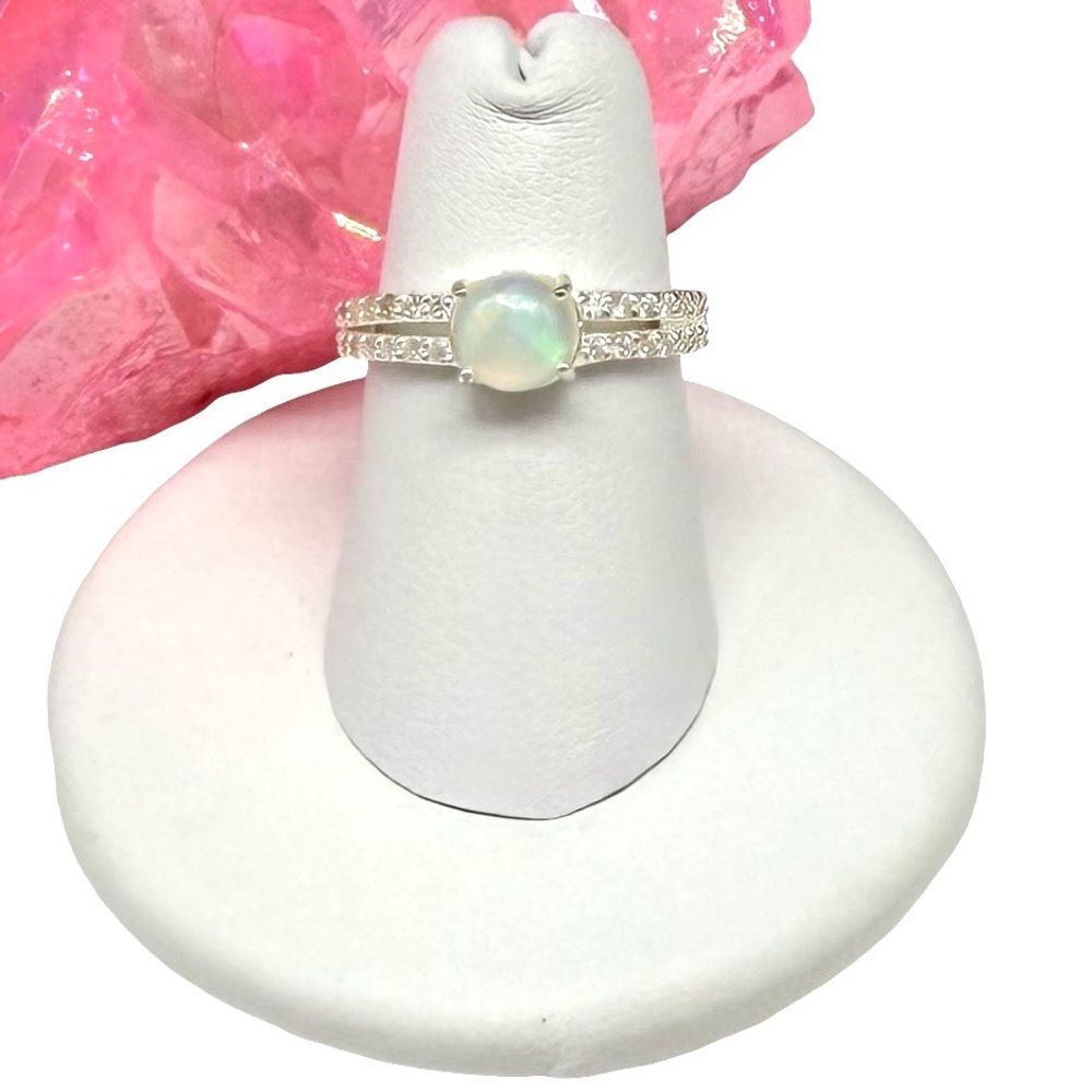 Ethiopian Fire Opal Moissanite Diamond Ring Size 6 Solid 925 Sterling Silver